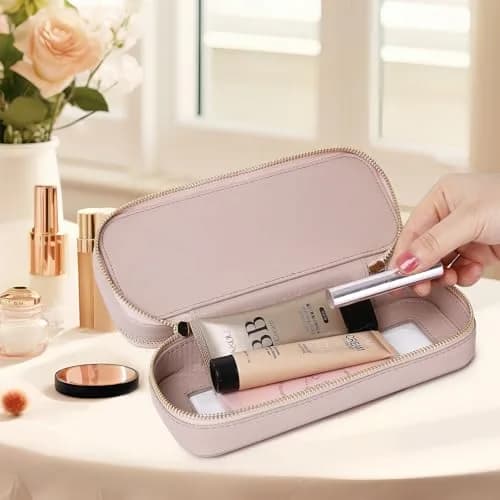 Pinkmik Double Layer Makeup Bag, Pink, Double SLIM | Travel Brush Holder Organizer thumbnail 3