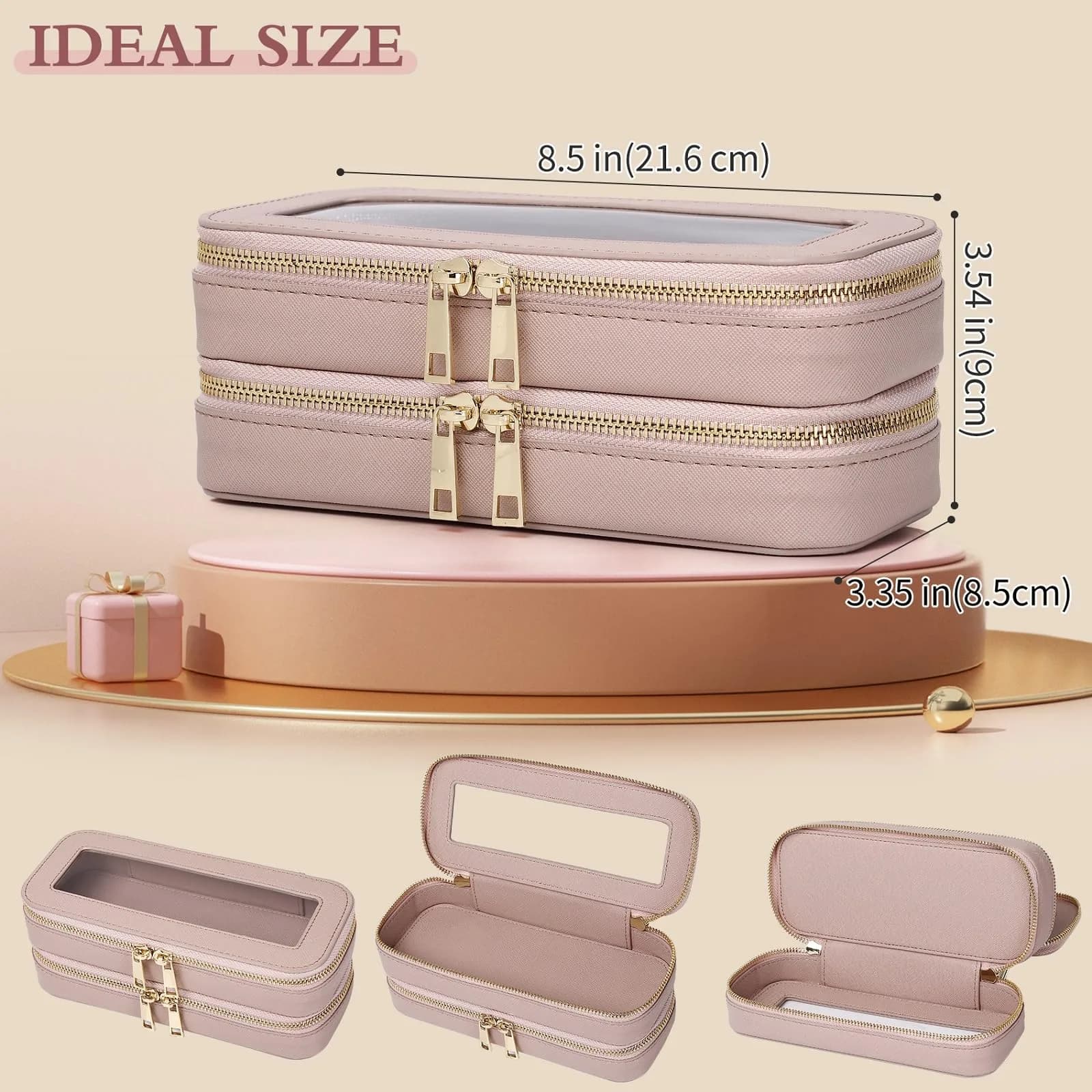Pinkmik Double Layer Makeup Bag, Pink, Double SLIM | Travel Brush Holder Organizer - view 4