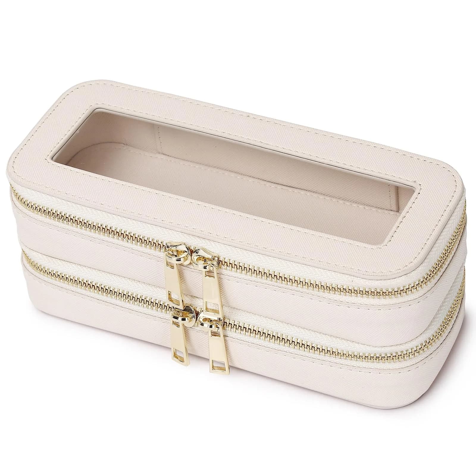Pinkmik Beige 2-Layer SLIM Makeup Bag | TSA Approved Travel Cosmetic Case - main product image