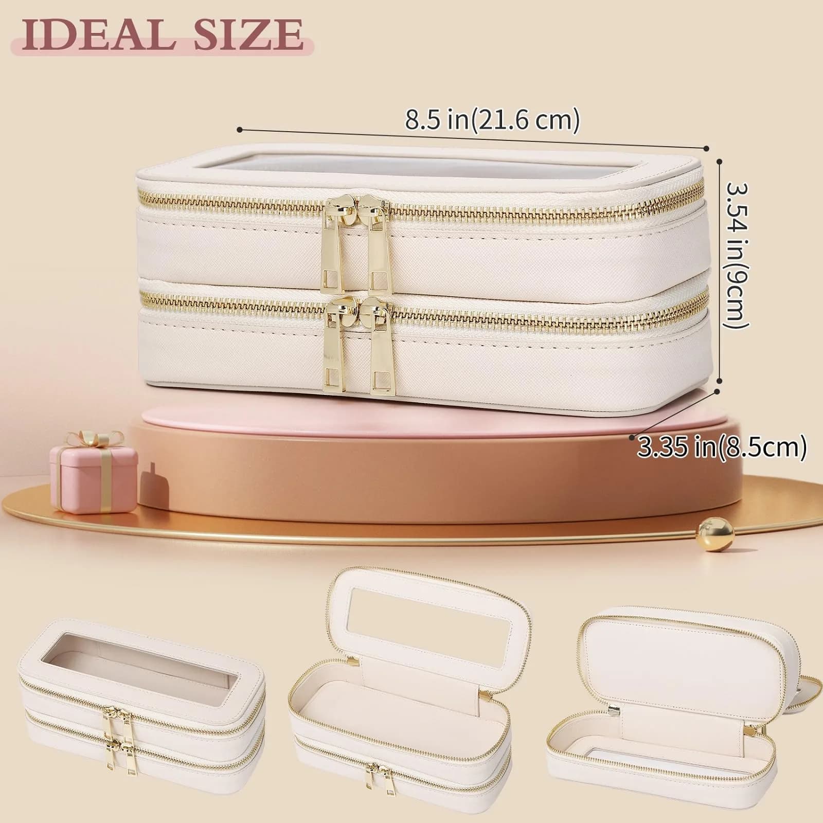 Pinkmik Beige 2-Layer SLIM Makeup Bag | TSA Approved Travel Cosmetic Case - view 4
