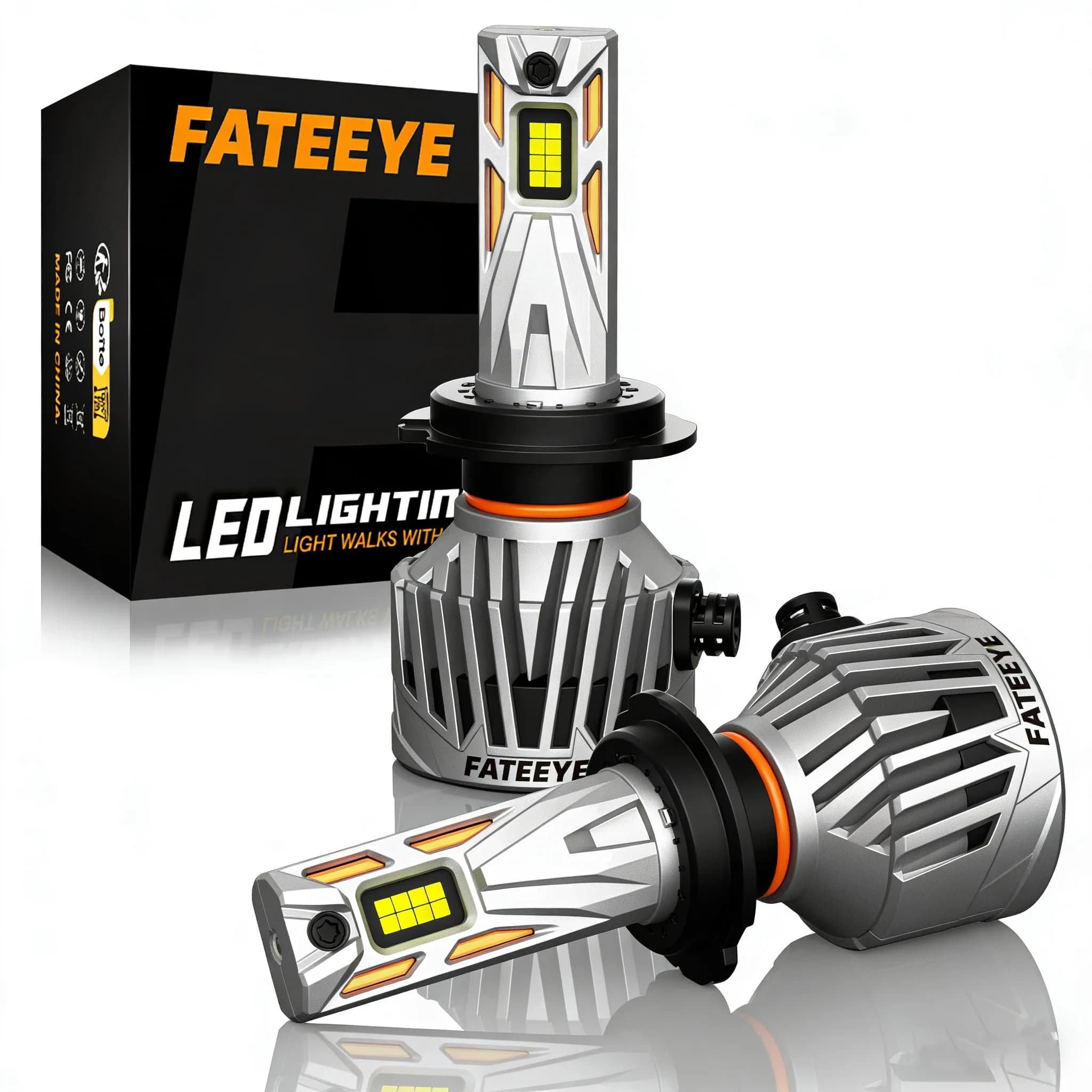 FateEye 9007 Fog Light Bulb 60000LM Super Bright with Fan | 130W, 6500K White, Pack of 2, No Adapter — H7