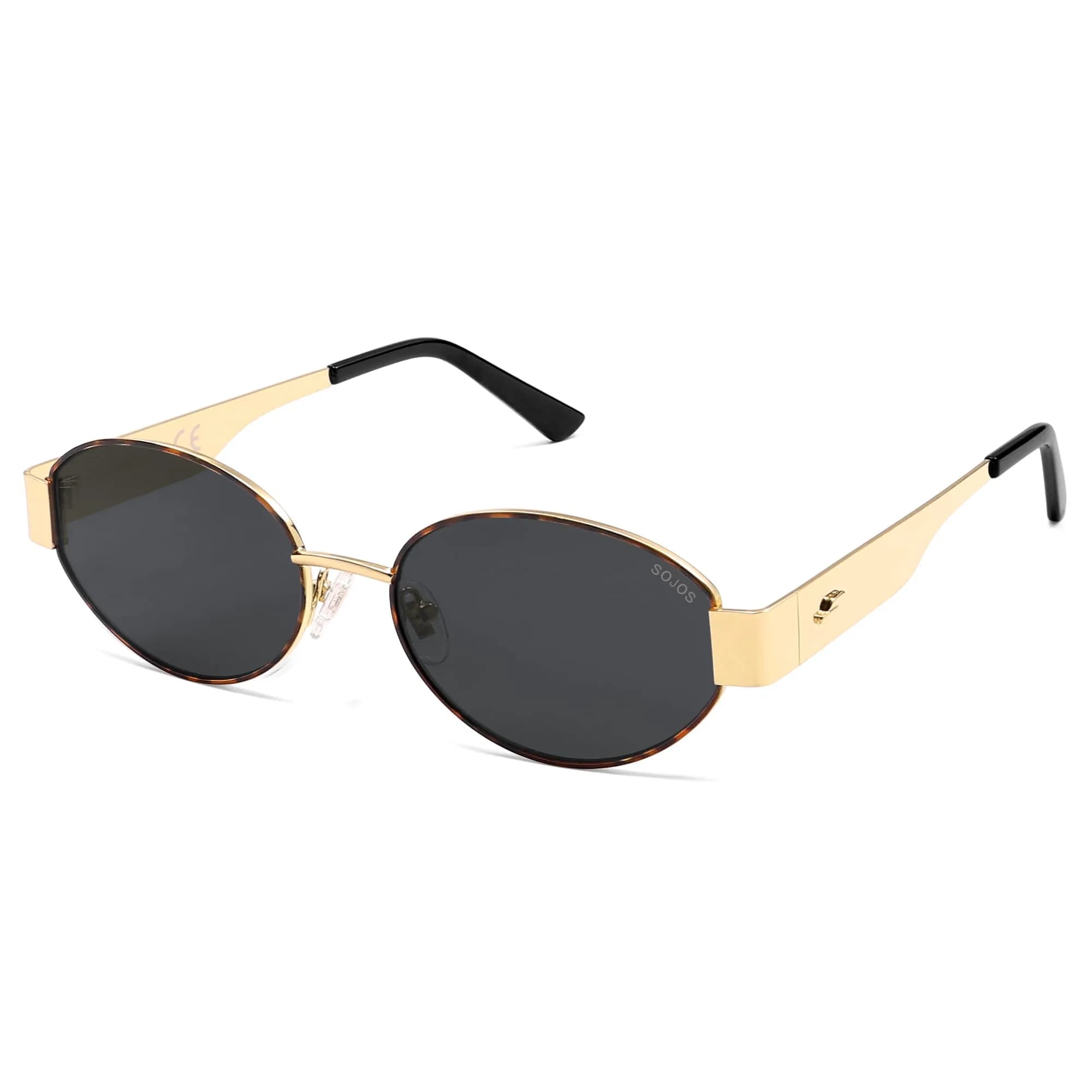 SOJOS Retro Oval Sunglasses for Women Trendy Classic 80s 90s Shades SJ1256 | UV400 Protection, Metal Frame, Versatile Style — Tortoise&gold/Grey Lens