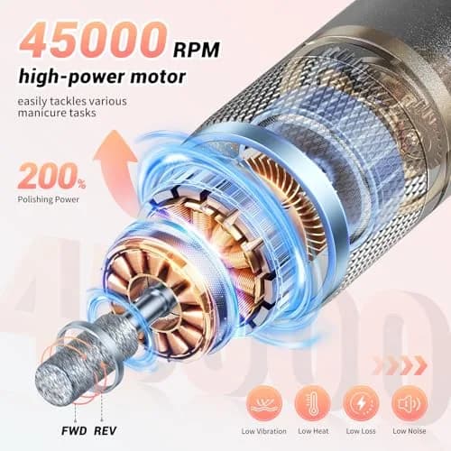 JEWHITENY SG717 Rechargeable Cordless Nail Drill 45000RPM with 6 Bits & 6 Sanding Bands | Professional Electric Nail File for Acrylic Gel Nails thumbnail 4