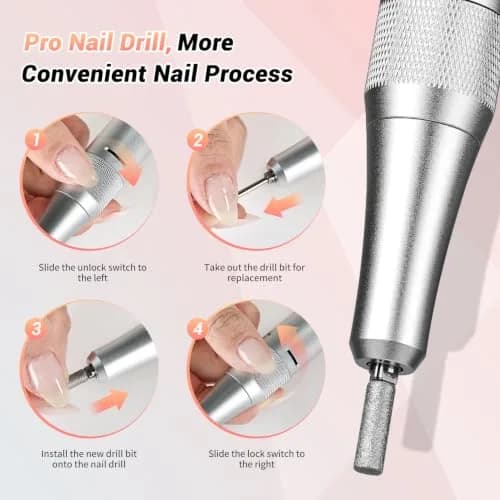 JEWHITENY SG717 Rechargeable Cordless Nail Drill 45000RPM with 6 Bits & 6 Sanding Bands | Professional Electric Nail File for Acrylic Gel Nails thumbnail 5