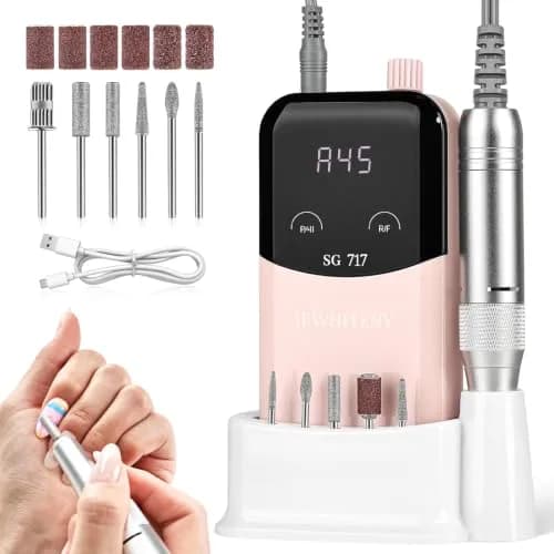 JEWHITENY SG717 Rechargeable Cordless Nail Drill 45000RPM with 6 Bits & 6 Sanding Bands | Professional Electric Nail File for Acrylic Gel Nails thumbnail 1