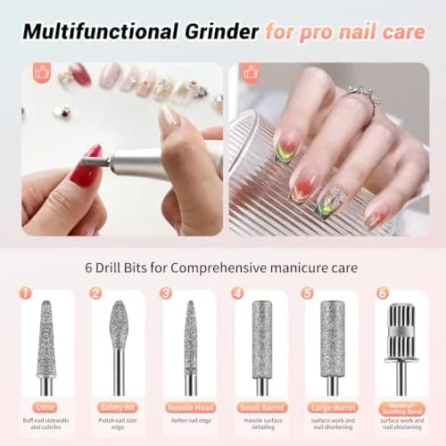 JEWHITENY SG717 Rechargeable Cordless Nail Drill 45000RPM with 6 Bits & 6 Sanding Bands | Professional Electric Nail File for Acrylic Gel Nails thumbnail 7
