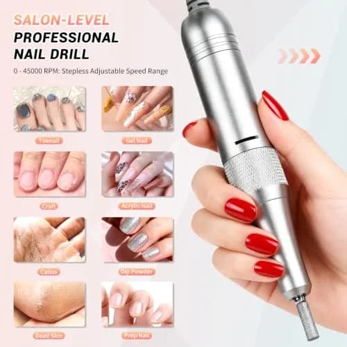 JEWHITENY SG717 Rechargeable Cordless Nail Drill 45000RPM with 6 Bits & 6 Sanding Bands | Professional Electric Nail File for Acrylic Gel Nails thumbnail 2