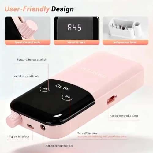 JEWHITENY SG717 Rechargeable Cordless Nail Drill 45000RPM with 6 Bits & 6 Sanding Bands | Professional Electric Nail File for Acrylic Gel Nails thumbnail 3
