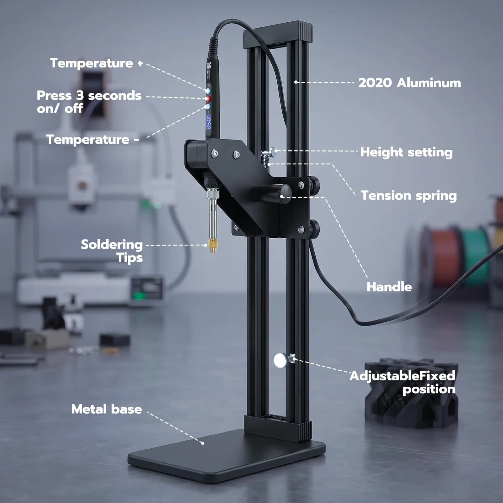 3DZWMAN Vertical Heat Press Machine with M2-M8 Heat Set Tips & Brass Inserts | 410mm Insertion Height, 2kg (4.4lb) - view 2