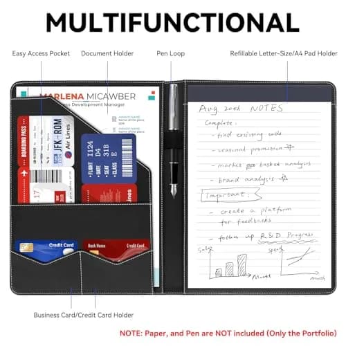 WRIYES Professional Padfolio Portfolio Folder | Faux Leather, Letter-Size, Slim & Durable thumbnail 2