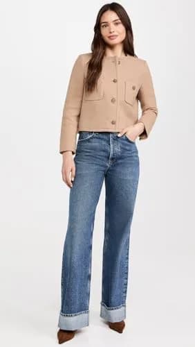 ba&sh Meredith Jacket, Camel, Size 4 | Boxy Cut with Round Neck & Jewel Buttons thumbnail 5