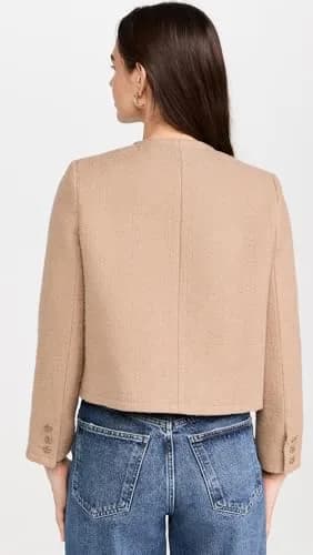 ba&sh Meredith Jacket, Camel, Size 4 | Boxy Cut with Round Neck & Jewel Buttons thumbnail 3