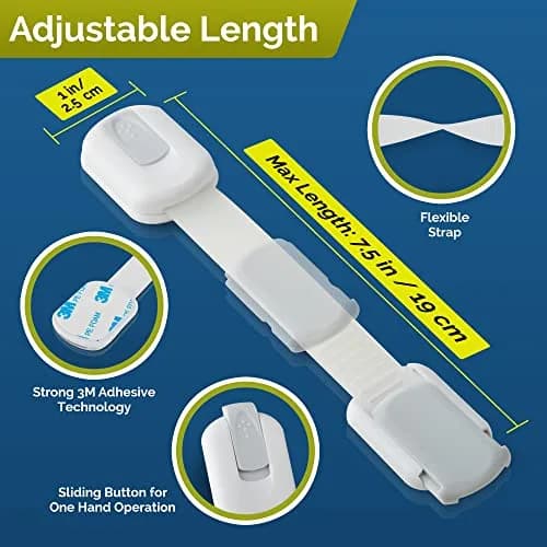 Wappa Child Safety Strap Locks (6 Pack) Baby Locks for Cabinets & Drawers, Toilet, Fridge | No Drilling, Easy Install, White/Gray thumbnail 4