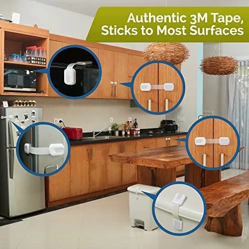 Wappa Child Safety Strap Locks (6 Pack) Baby Locks for Cabinets & Drawers, Toilet, Fridge | No Drilling, Easy Install, White/Gray thumbnail 9