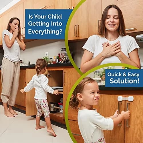 Wappa Child Safety Strap Locks (6 Pack) Baby Locks for Cabinets & Drawers, Toilet, Fridge | No Drilling, Easy Install, White/Gray thumbnail 2
