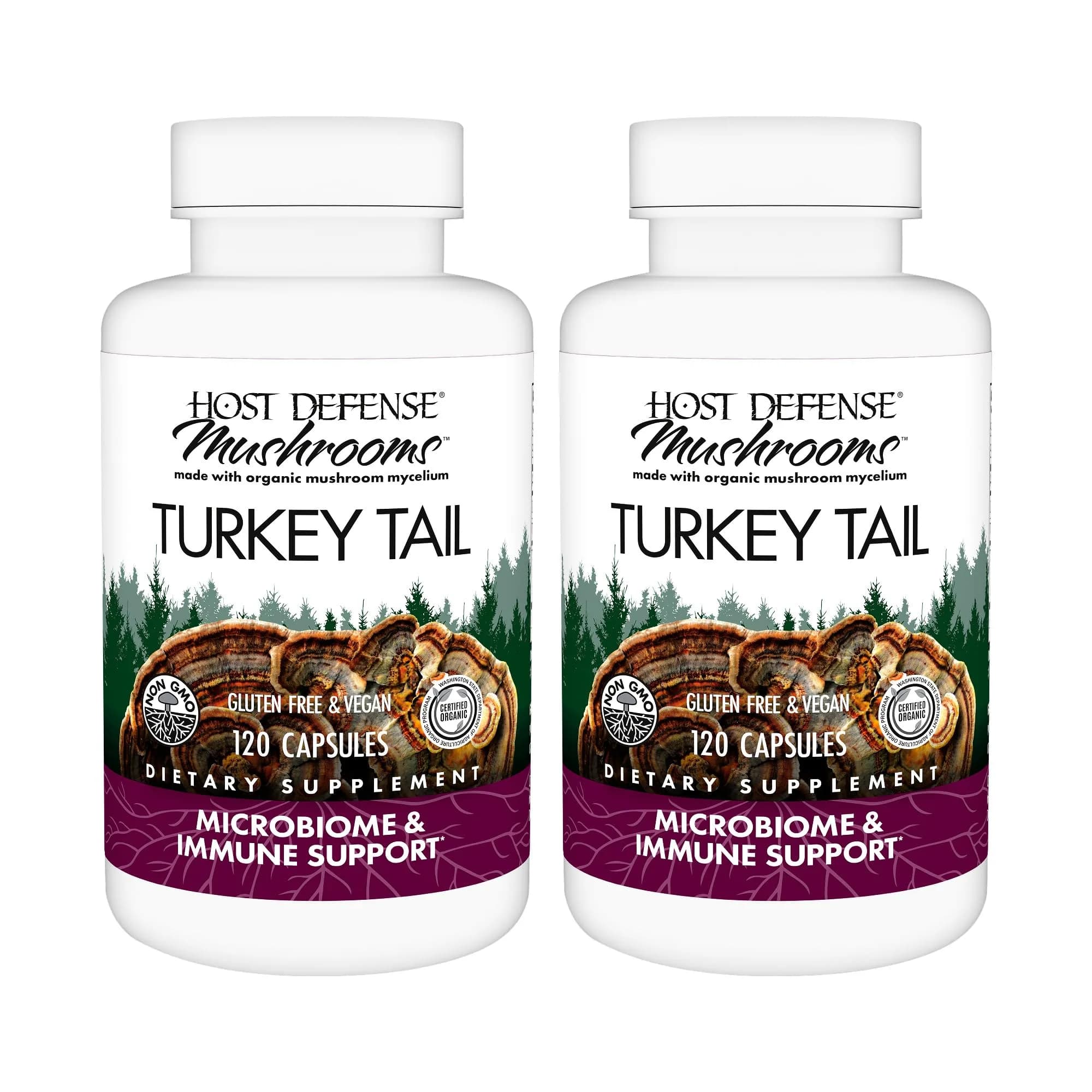 Host Defense Turkey Tail Capsules 240 Count (120 Ct Each) | Immune & Digestive Support