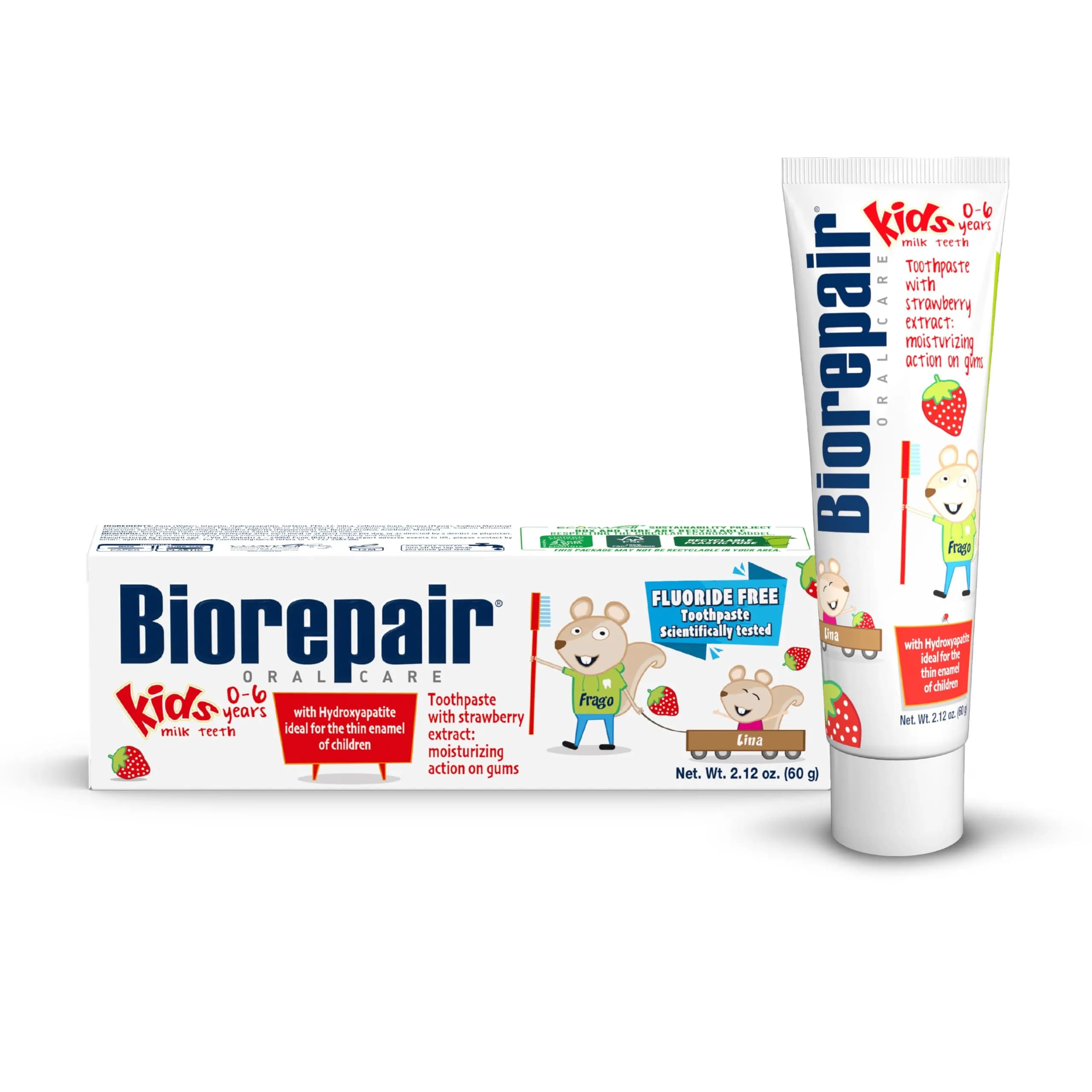 Biorepair Kids Toothpaste Strawberry 60g (2.12 Oz) | Hydroxyapatite Enamel Protection - main product image