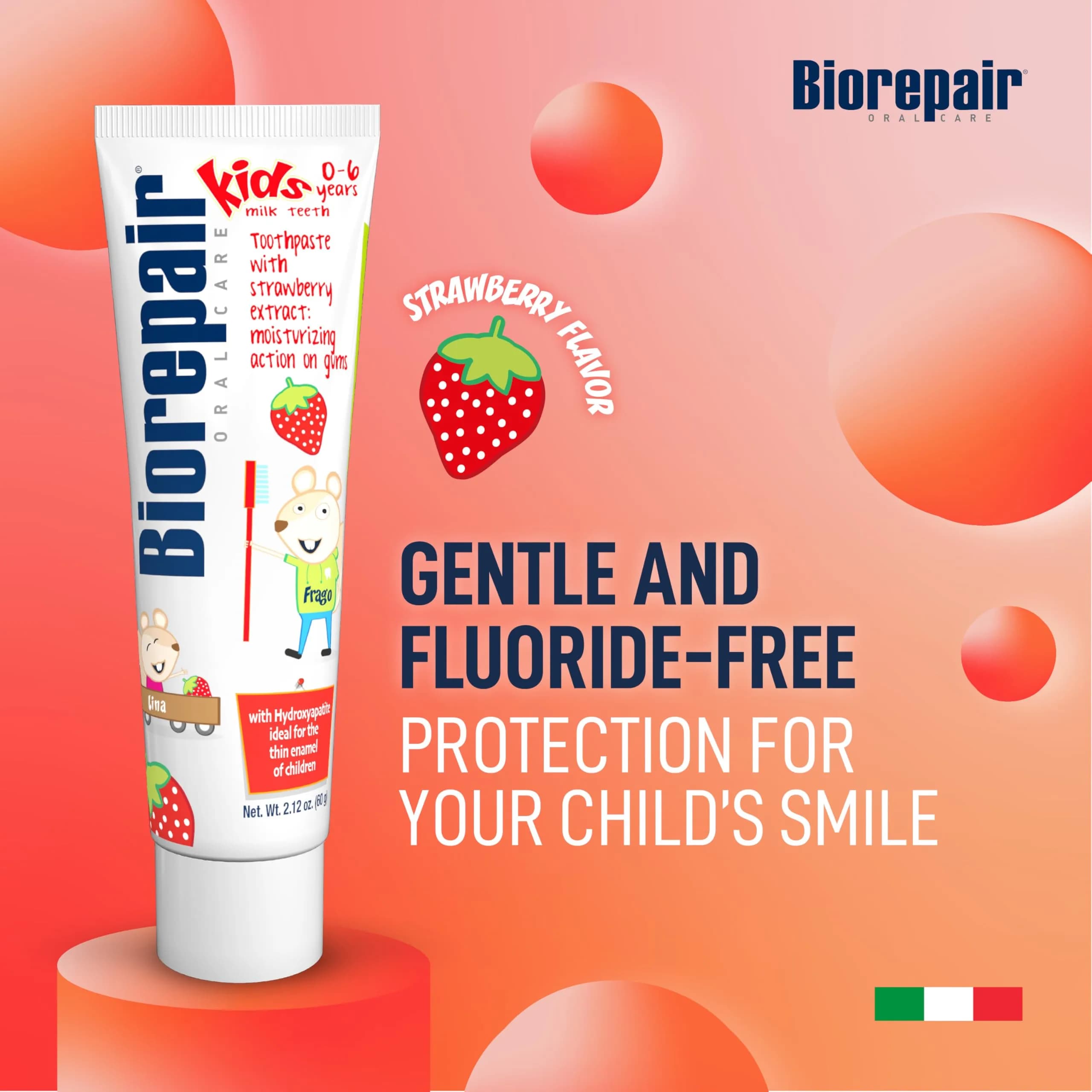 Biorepair Kids Toothpaste Strawberry 60g (2.12 Oz) | Hydroxyapatite Enamel Protection - view 2