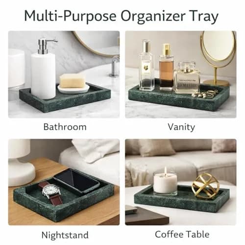 KC KULLICRAFT Natural Green Marble Tray 30cm (12" x 8") | Solid Stone Organizer for Kitchen & Bath thumbnail 4