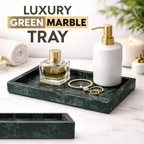 KC KULLICRAFT Natural Green Marble Tray 30cm (12" x 8") | Solid Stone Organizer for Kitchen & Bath thumbnail 6