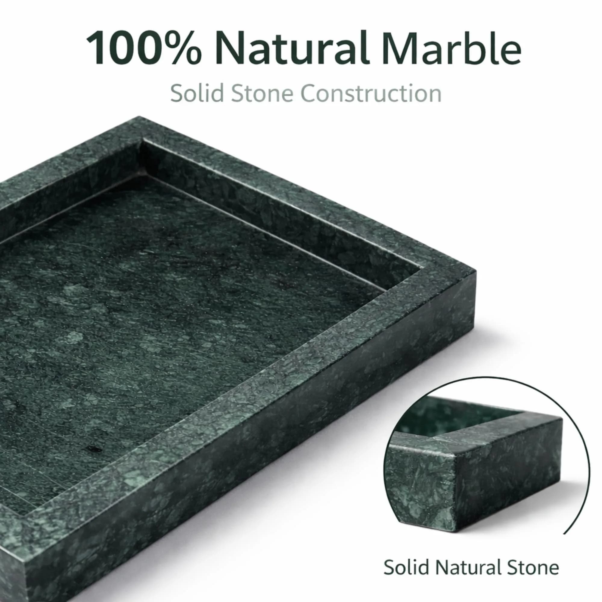 KC KULLICRAFT Natural Green Marble Tray 30cm (12" x 8") | Solid Stone Organizer for Kitchen & Bath - view 2