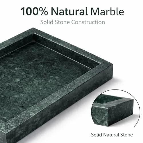 KC KULLICRAFT Natural Green Marble Tray 30cm (12" x 8") | Solid Stone Organizer for Kitchen & Bath thumbnail 2