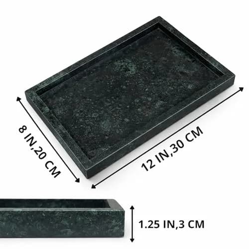 KC KULLICRAFT Natural Green Marble Tray 30cm (12" x 8") | Solid Stone Organizer for Kitchen & Bath thumbnail 3