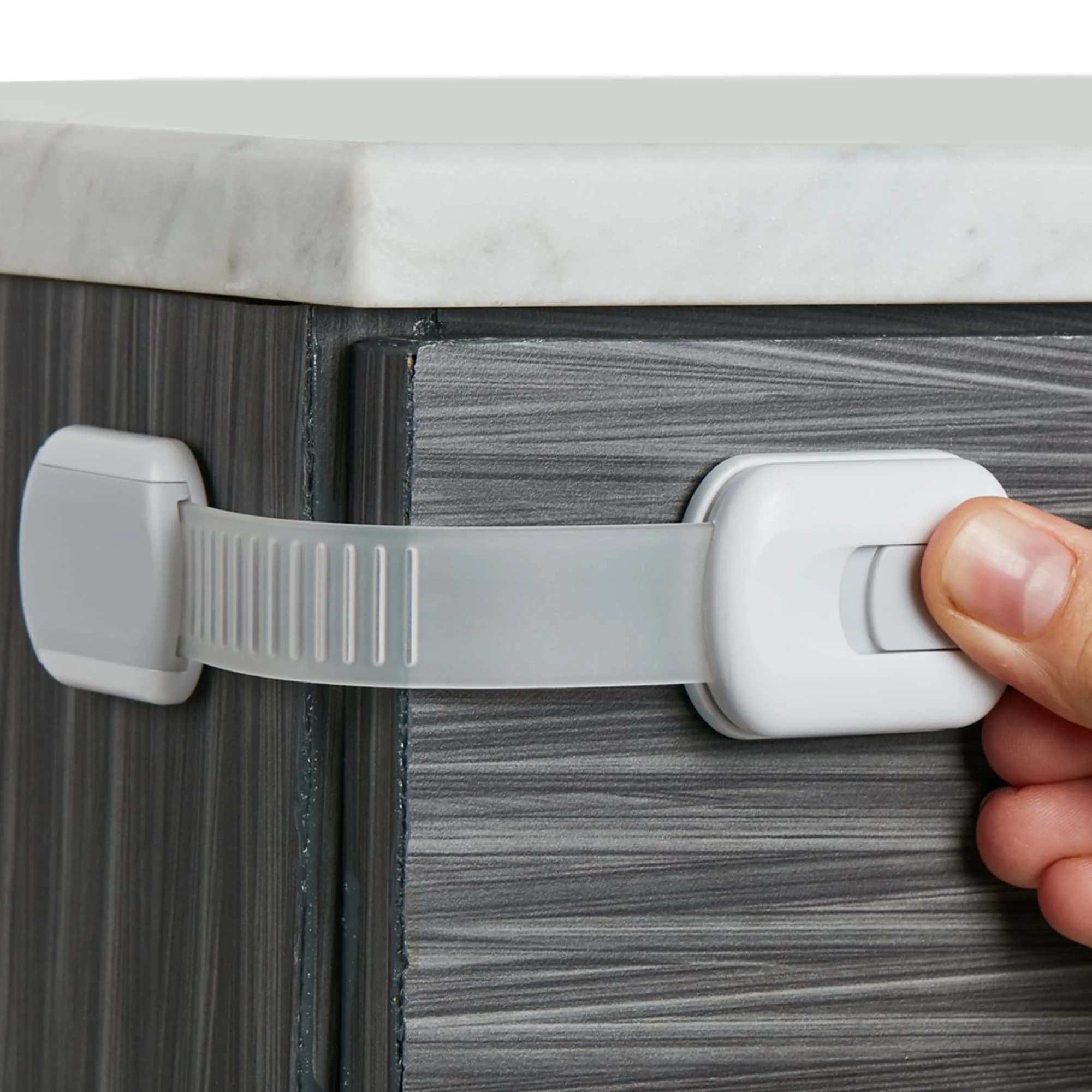 Wappa Child Safety Strap Locks (12 Pack) Baby Locks for Cabinets & Drawers | No Drilling, Easy Install, White/Gray