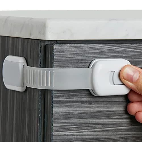 Wappa Child Safety Strap Locks (12 Pack) Baby Locks for Cabinets & Drawers | No Drilling, Easy Install, White/Gray thumbnail 1
