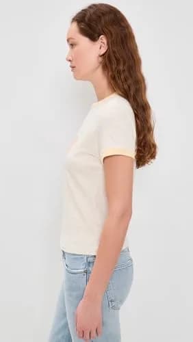 RE/DONE Womens 60s Slim Ringer TEE Dumbo | Crew Neck, Vintage White, Large thumbnail 3
