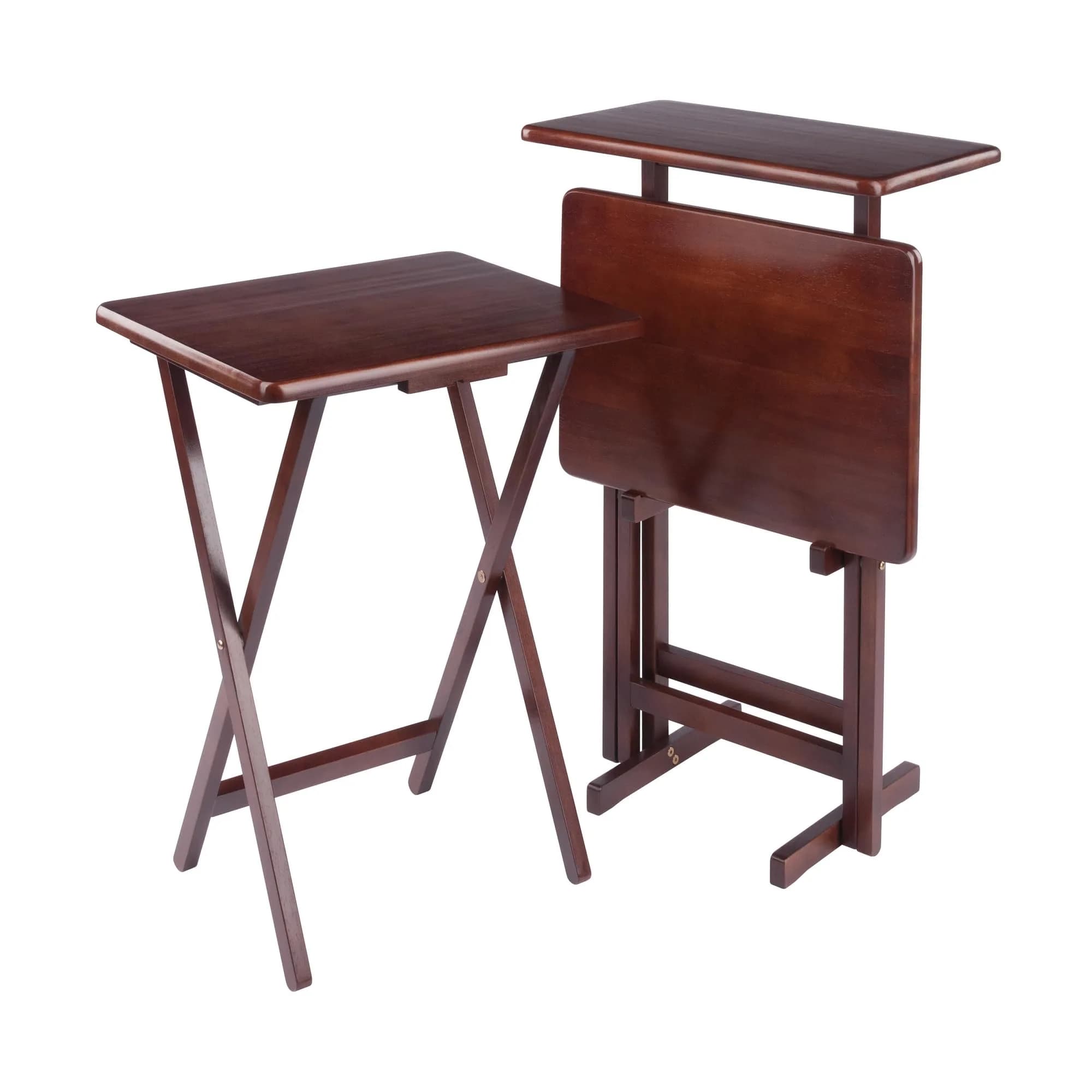 Winsome Riley Set of 2 Foldable Snack Tables with Storage Rack | Space-Saving Wooden TV Trays for Home & Office - main product image