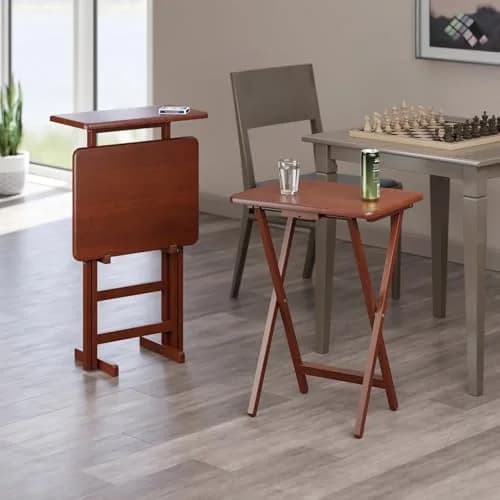 Winsome Riley Set of 2 Foldable Snack Tables with Storage Rack | Space-Saving Wooden TV Trays for Home & Office thumbnail 4