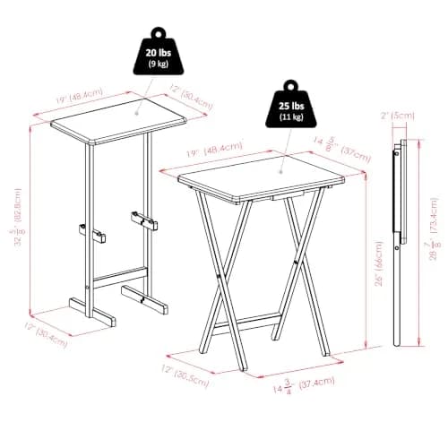 Winsome Riley Set of 2 Foldable Snack Tables with Storage Rack | Space-Saving Wooden TV Trays for Home & Office thumbnail 5