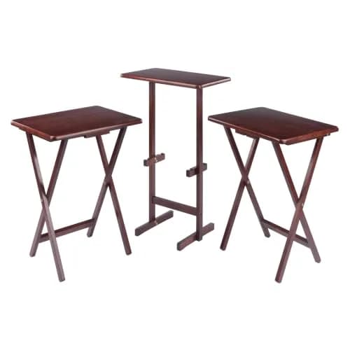 Winsome Riley Set of 2 Foldable Snack Tables with Storage Rack | Space-Saving Wooden TV Trays for Home & Office thumbnail 2