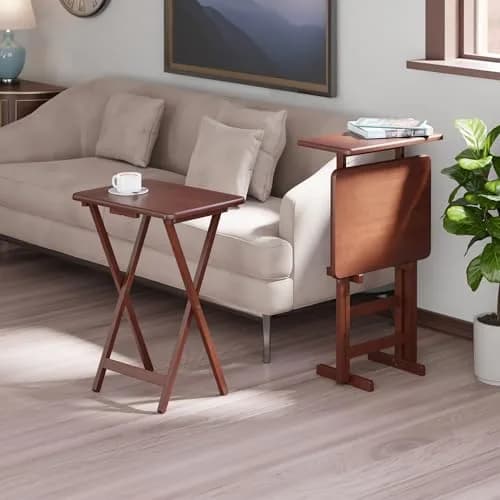 Winsome Riley Set of 2 Foldable Snack Tables with Storage Rack | Space-Saving Wooden TV Trays for Home & Office thumbnail 3
