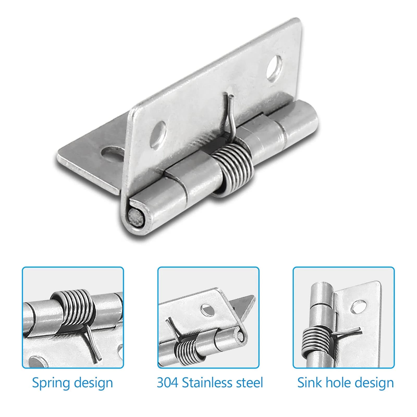 Luomorgo Self Closing Spring Hinges 50mm (2 Inch) 304 Stainless Steel | Pack of 8 Cabinet Door Hinges - view 5