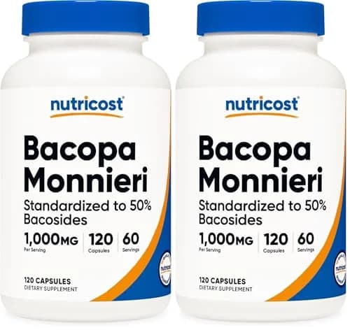 Nutricost Bacopa Monnieri 1,000mg 240 Capsules (120 Servings) | Standardized to 50% Bacosides thumbnail 1