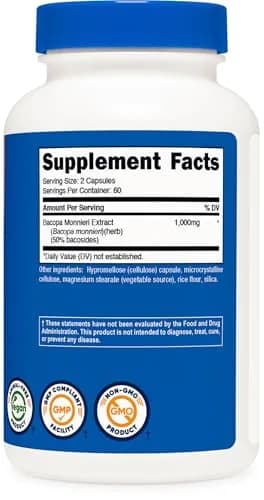 Nutricost Bacopa Monnieri 1,000mg 240 Capsules (120 Servings) | Standardized to 50% Bacosides thumbnail 5