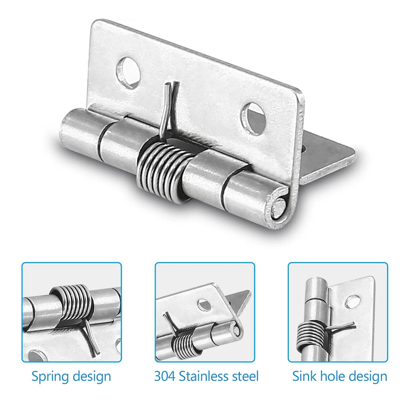 Luomorgo Spring Loaded Cabinet Hinges 40mm (1.57 Inch) Stainless Steel Self Closing | Pack of 8 Hinges with Screws - view 5
