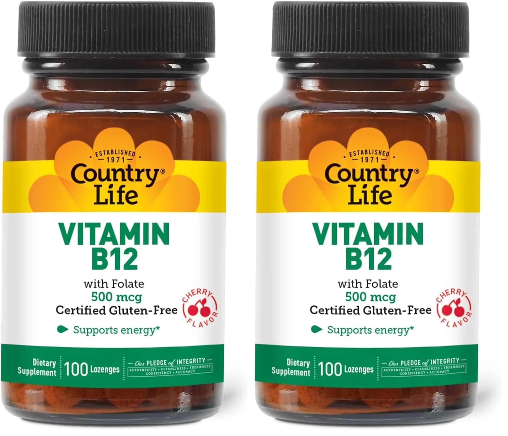 Country Life Vitamin B12 with Folate 500mcg | Supports Energy & Red Blood Cell Production (Pack of 2) - main product image