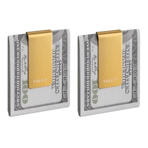 VULKIT Money Clip 2-Pack Golden Stainless Steel Cash Holder | Slim & Lightweight EDC Accessories thumbnail 1