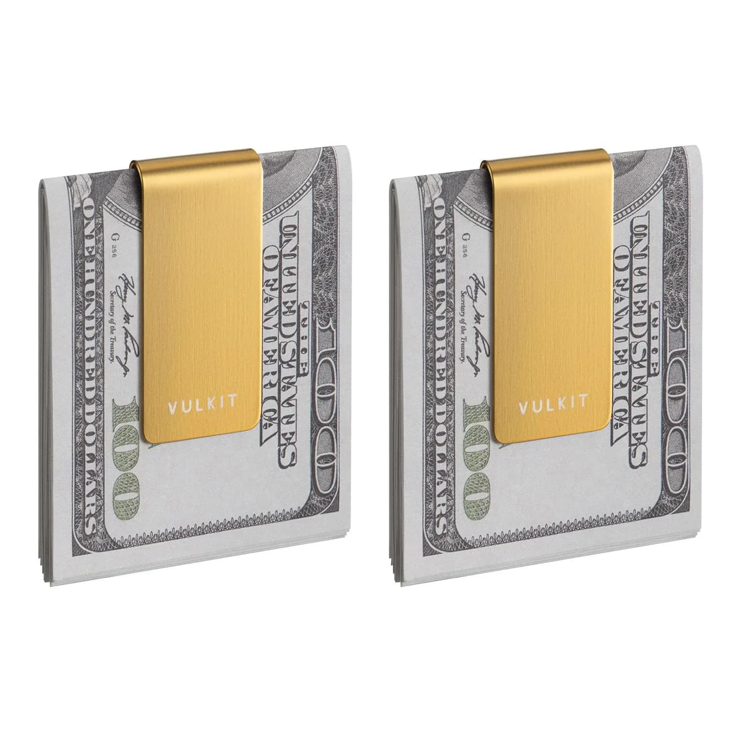 VULKIT Stainless Steel Money Clips 2Pcs | Slim Cash Holder for Men | 5.5 cm (2.1 inch) — Golden-2pcs