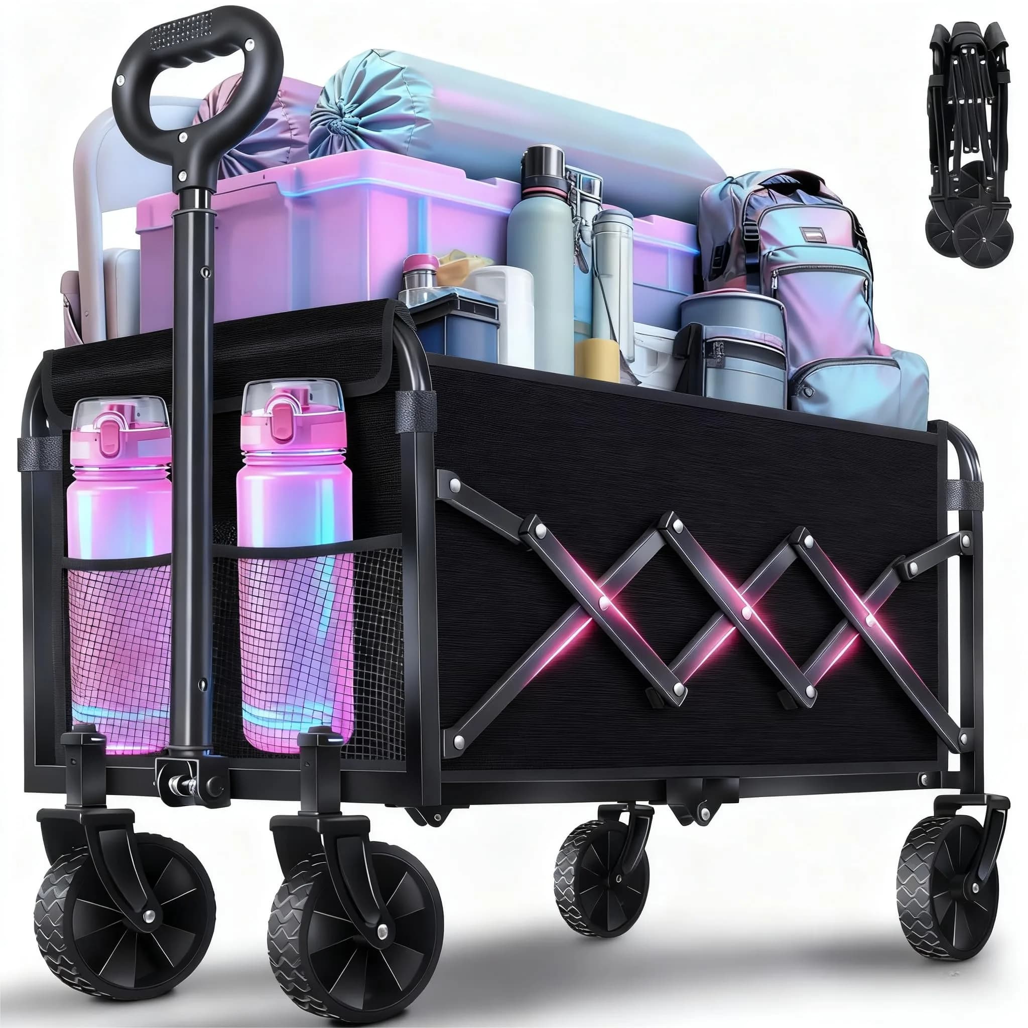 Exovyn Heavy Duty Collapsible Utility Wagon Cart 360 Lbs | Portable Garden & Beach Trolley