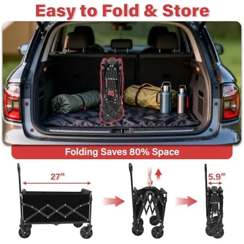 Exovyn Heavy Duty Collapsible Utility Wagon Cart 360 Lbs | Portable Garden & Beach Trolley thumbnail 4