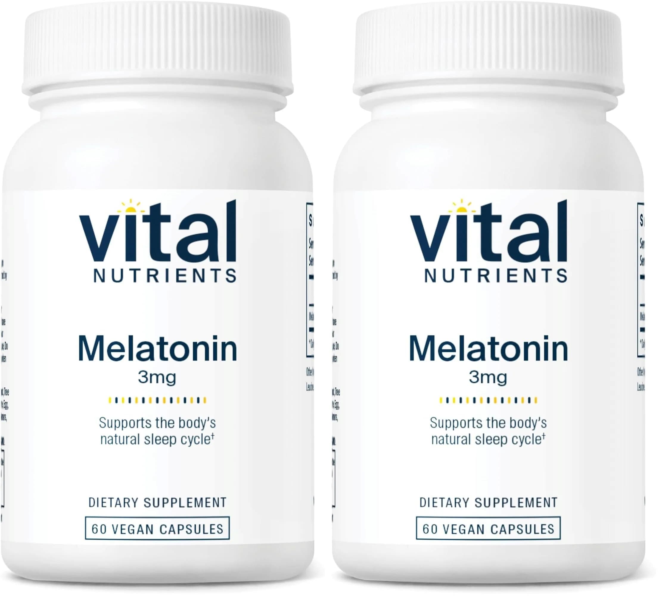 Vital Nutrients Melatonin 3mg | Vegan | Low-Dose Sleep Support Capsules (60 Count Pack of 2) for Natural Sleep — Capsule