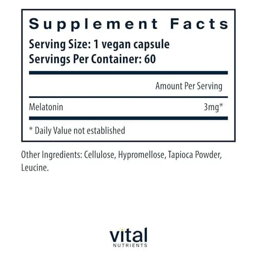 Vital Nutrients Melatonin 3mg | Vegan | Low-Dose Sleep Support Capsules (60 Count Pack of 2) for Natural Sleep thumbnail 2