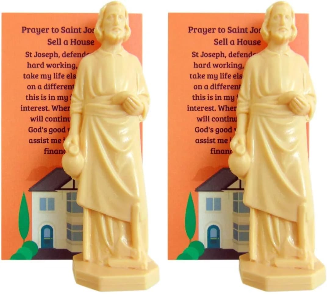 Westmon Works St Joseph Statue for Selling Homes with House Prayer Complete Set (Pack of 2) | 7.6 cm (3 inch) Religious Figurine — Beige