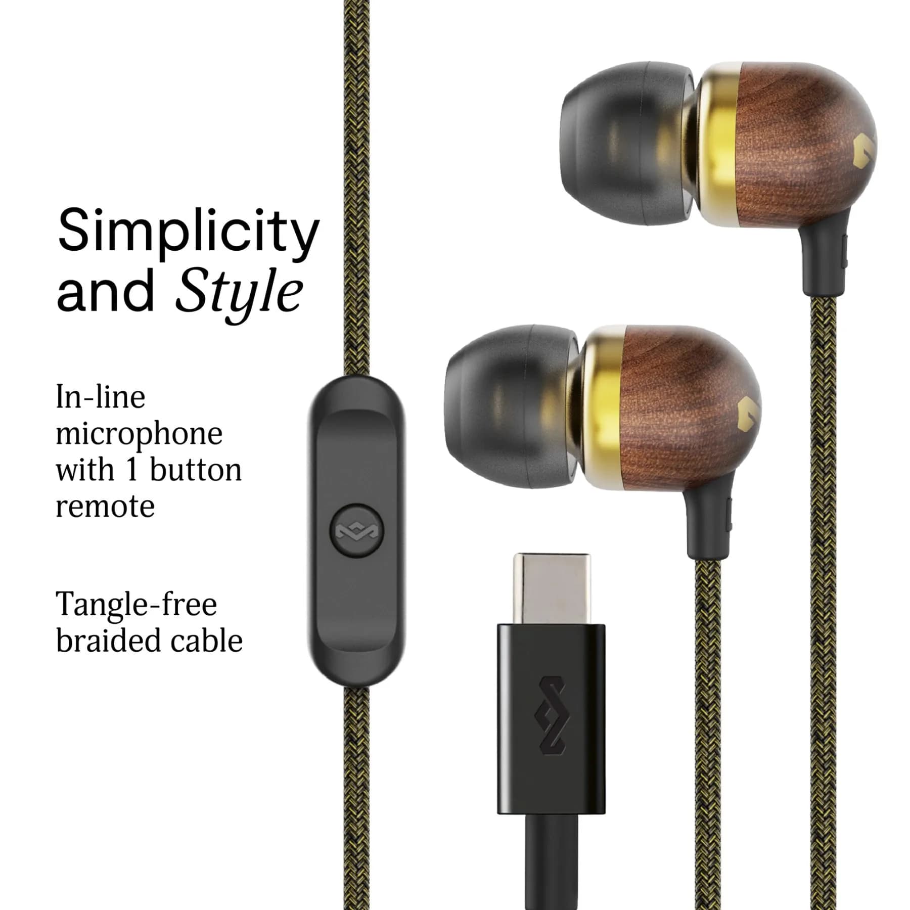 House of Marley Smile Jamaica USB-C Wired Earbuds with Microphone, 9.2mm Driver | Plug-and-Play Audio for Modern Devices - view 2