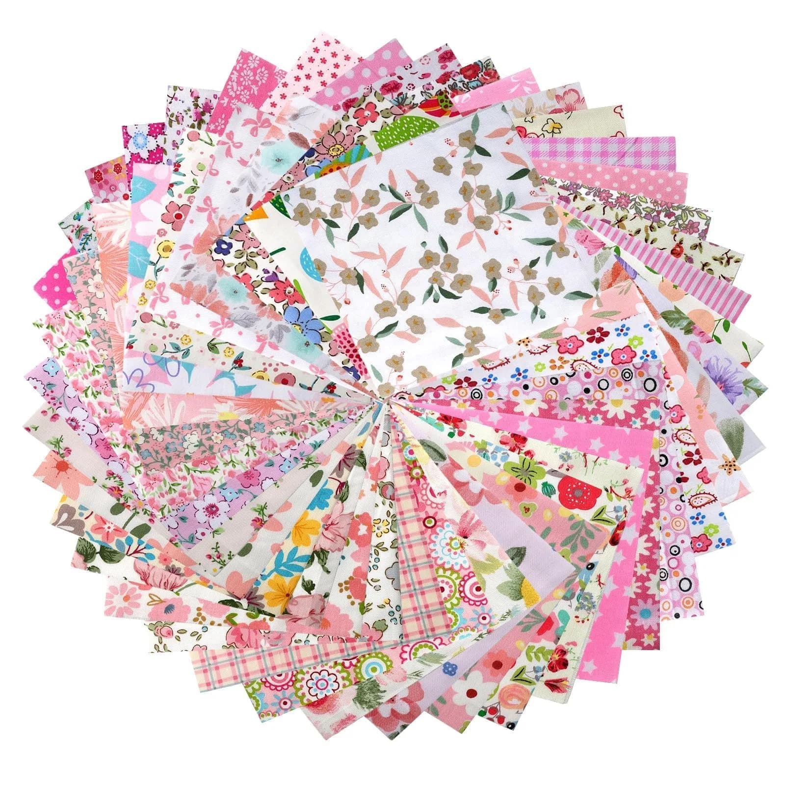 Asofelk Pink Floral Quilting Fabric Squares 5x5 Inch | Assorted Cotton Charm Pack for Sewing & Patchwork - main product image