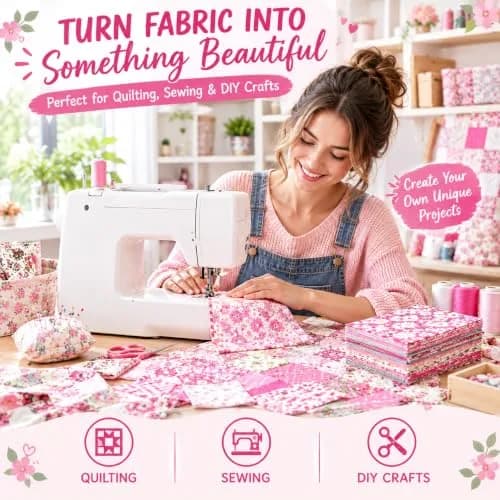 Asofelk Pink Floral Quilting Fabric Squares 5x5 Inch | Assorted Cotton Charm Pack for Sewing & Patchwork thumbnail 3